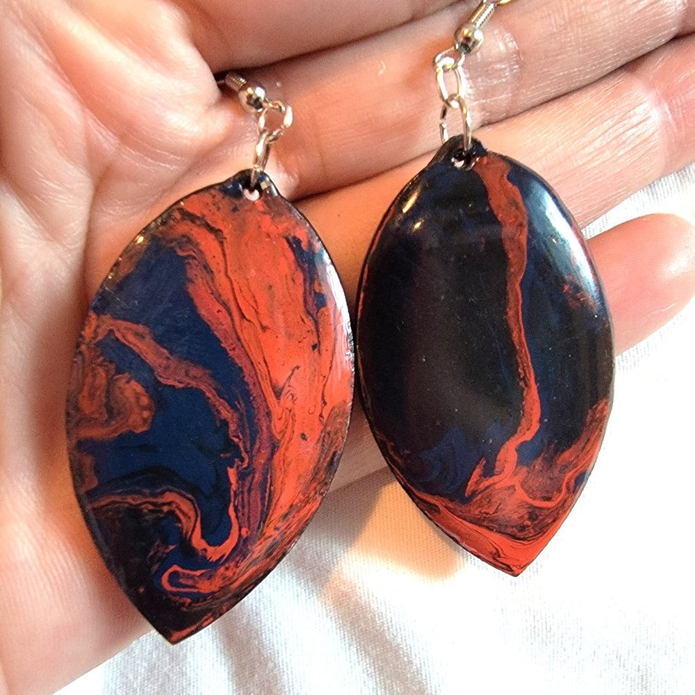 Paint Pour Earrings - Lightweight Hand Painted Wooden Resin Coated Wearable Art